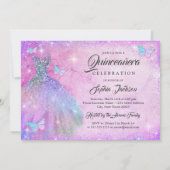 Roze Paarse Blauwgroen Sparkle Jurk Quinceanera Kaart (Achterkant)
