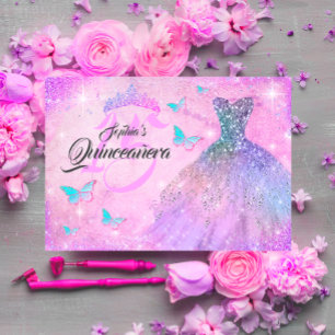 Roze Paarse Blauwgroen Sparkle Jurk Quinceanera Kaart