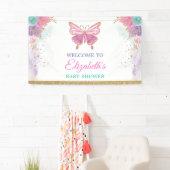 Roze Paarse Blauwgroen vlinder Meisjes Birthday We Spandoek (Insitu)