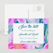 Roze Paarse Blauwgroen Waterverf Bruiloft Bewaar d Aankondigingskaart (Voorkant / Achterkant)