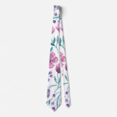 Roze Paarse Blauwgroen Waterverf Flowers Patroon Stropdas (Voorkant)