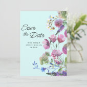 Roze Paarse Blauwgroen Wildflower Summer Save the  Kaart (Staand voorkant)