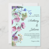 Roze Paarse Blauwgroen Wildflower Zomer Bruiloft Kaart (Voorkant)