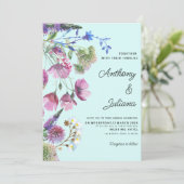 Roze Paarse Blauwgroen Wildflower Zomer Bruiloft Kaart (Staand voorkant)
