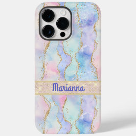 Roze Paarse Bleke groene Waterverf Faux Glitter Case-Mate iPhone 14 Pro Max Hoesje