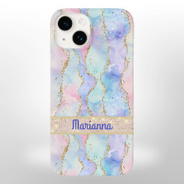 Roze Paarse Bleke groene Waterverf Faux Glitter Case-Mate iPhone 14 Hoesje