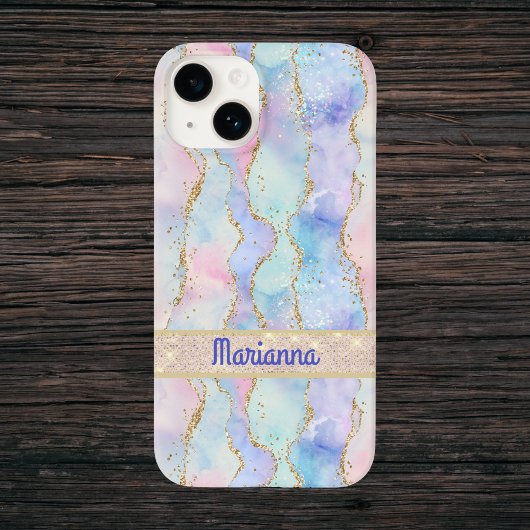 Roze Paarse Bleke groene Waterverf Faux Glitter Case-Mate iPhone Case