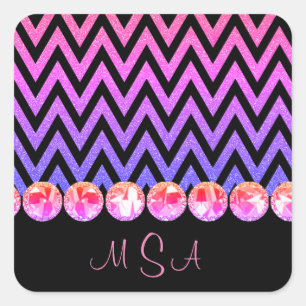  Roze Paarse Bling Glam Chevron Monogram Vierkante Sticker
