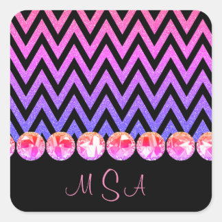  Roze Paarse Bling Glam Chevron Monogram Vierkante Sticker