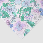 Roze Paarse bloeiende bloemen en weelderige groene Tissuepapier (Detail)