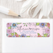 Roze Paarse bloeiende bloemen retouradres Etiket (Insitu)