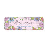 Roze Paarse bloeiende bloemen retouradres Etiket (Voorkant)