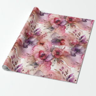 Roze & Paarse Bloem Alcohol Ink Print Cadeaupapier