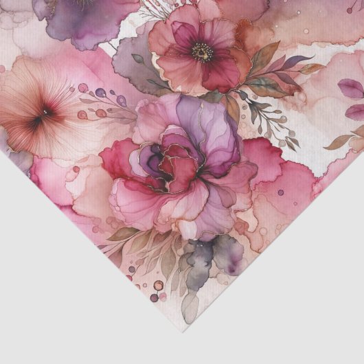 Roze & Paarse Bloem Alcohol Ink Print Tissuepapier (Detail)