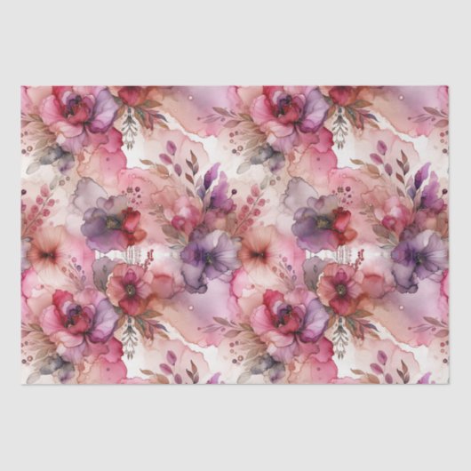 Roze & Paarse Bloem Alcohol Ink Print Tissuepapier (Voorkant)