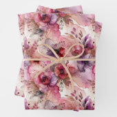 Roze & Paarse Bloem Alcohol Inkt Medium Print Inpakpapier Vel (In situ)