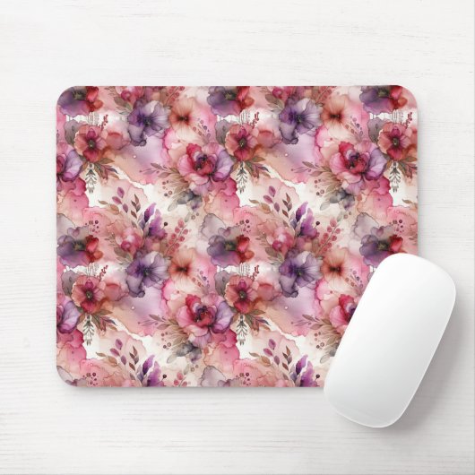 Roze & Paarse Bloem Alcohol Inkt Muismat (Met muis)