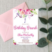 Roze Paarse bloem Birthday Brunch Partij Kaart