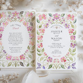 Roze & Paarse Bloem Blaadje Frame Trouw Kaart