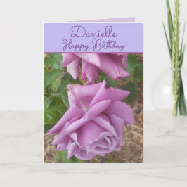 Roze Paarse Bloem bloemige Meisjes Naam Verjaardag Kaart