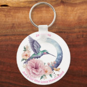 Roze Paarse bloem kolibrie gepersonaliseerde naam Sleutelhanger (Voorkant)