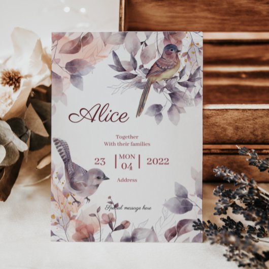Roze Paarse bloem met vogelbaby shower Kaart