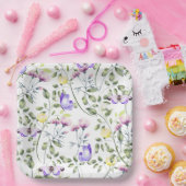 Roze Paarse Bloem Papieren Bordje (Feest)