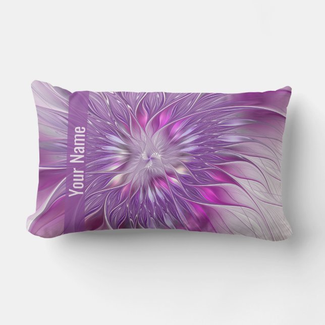 Roze Paarse Bloem Passie Abstract Fractal Naam Kussen (Voorkant)