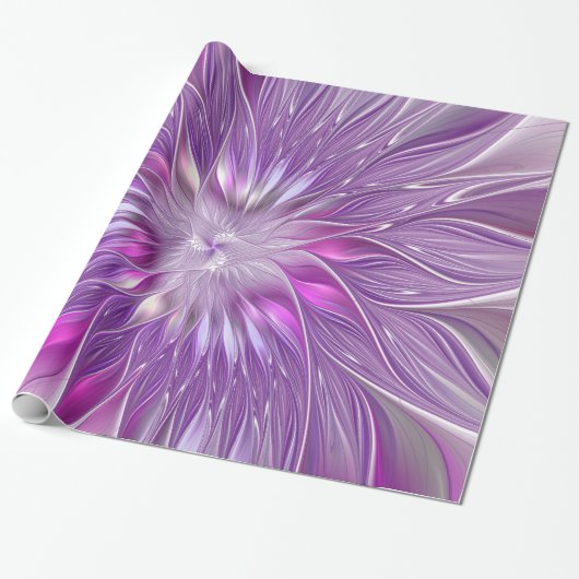 Roze Paarse Bloem Passie Abstracte Fractale Kunst Cadeaupapier (Uitgerold)