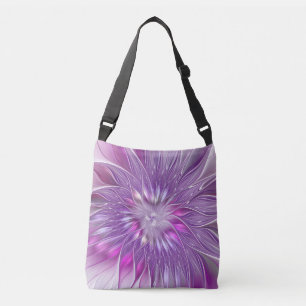 Roze Paarse Bloem Passie Abstracte Fractale Kunst Crossbody Tas
