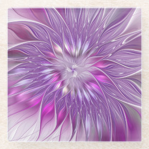 Roze Paarse Bloem Passie Abstracte Fractale Kunst Glazen Onderzetter