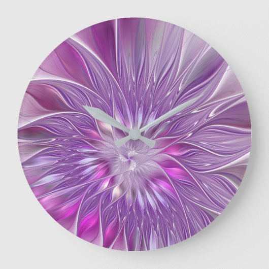Roze Paarse Bloem Passie Abstracte Fractale Kunst Grote Klok (Voorkant)