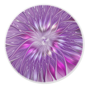 Roze Paarse Bloem Passie Abstracte Fractale Kunst Keramische Knop