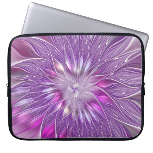 Roze Paarse Bloem Passie Abstracte Fractale Kunst Laptop Sleeve