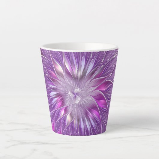 Roze Paarse Bloem Passie Abstracte Fractale Kunst Latte Mok (Voorkant)
