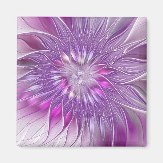 Roze Paarse Bloem Passie Abstracte Fractale Kunst Magneet (Voorkant)