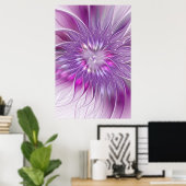 Roze Paarse Bloem Passie Abstracte Fractale Kunst Poster (Thuiskantoor)