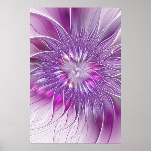 Roze Paarse Bloem Passie Abstracte Fractale Kunst Poster (Voorkant)