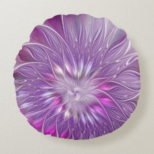 Roze Paarse Bloem Passie Abstracte Fractale Kunst Rond Kussen
