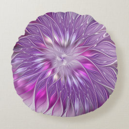 Roze Paarse Bloem Passie Abstracte Fractale Kunst Rond Kussen