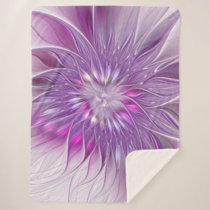 Roze Paarse Bloem Passie Abstracte Fractale Kunst Sherpa Deken