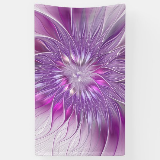 Roze Paarse Bloem Passie Abstracte Fractale Kunst Spandoek (Verticaal)
