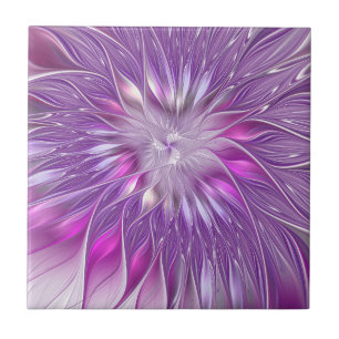 Roze Paarse Bloem Passie Abstracte Fractale Kunst Tegeltje