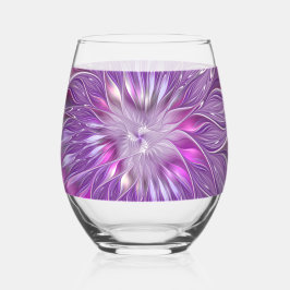 Roze Paarse Bloem Passie Abstracte Fractale Kunst Wijnglas Zonder Voet
