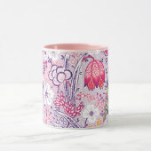 Roze Paarse Bloem  Patroon Bloemenkunst Mok (Midden)