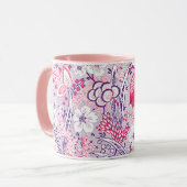 Roze Paarse Bloem  Patroon Bloemenkunst Mok (Voorkant links)