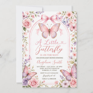 Roze Paarse Bloem Vlinder Baby Shower Kaart