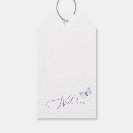 Roze paarse bloem vlinder verjaardag dank u cadeaulabel (Achterkant)