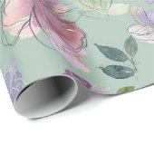 Roze Paarse bloemblaadjes Mint Groene achtergrond Cadeaupapier (Rol Hoek)