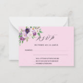 Roze paarse bloemblaadjes trouwreactie RSVP Notitiekaartje (Voorkant)